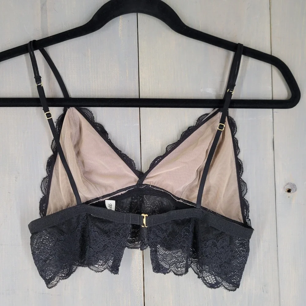 Madewell Lace Bralette Women Small Black‎ Nude Excellent Triangle Mesh Lined